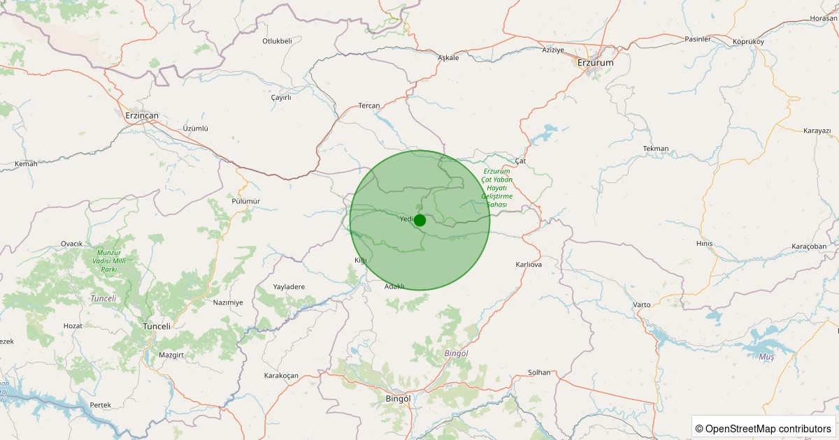 09 Aralık 2025 saat 19:46 - Yedisu - Merkez - 2.00ml depreminin harita gösterimi