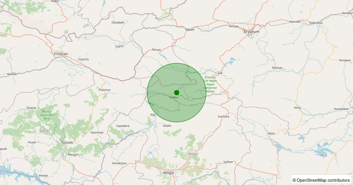09 Aralık 2025 saat 19:46 - Yedisu - Kaşıklı Köyü - 2.00ML depreminin harita gösterimi