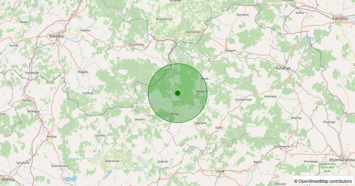 09 Aralık 2025 saat 21:22 - Simav - Yemişli Köyü - 1.90ml depreminin harita gösterimi
