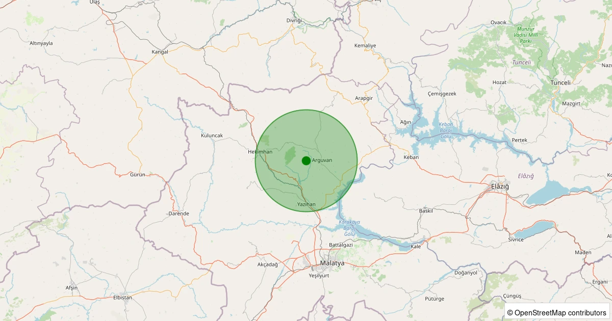 09 Aralık 2025 saat 21:21 - Arguvan - Yürektaşı Köyü - 1.10ml depreminin harita gösterimi