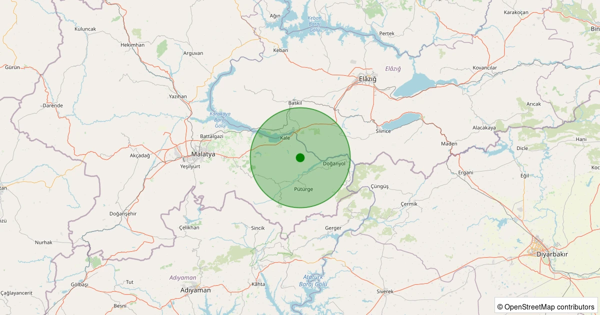 09 Aralık 2025 saat 22:22 - Pütürge - Bölükkaya Köyü - 2.20ml depreminin harita gösterimi