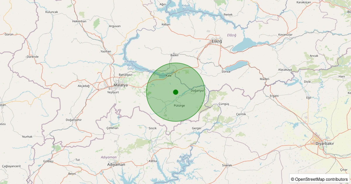 09 Aralık 2025 saat 22:22 - Pütürge - Bölükkaya Köyü - 2.10ML depreminin harita gösterimi