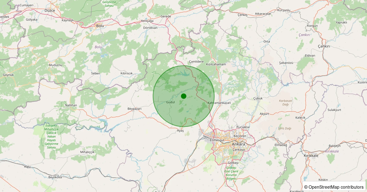 10 Aralık 2025 saat 00:56 - Kızılcahamam - Turnalı - 1.60ml depreminin harita gösterimi