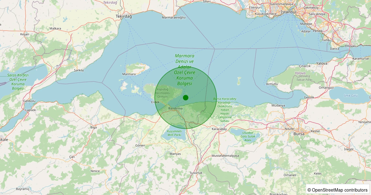 10 Aralık 2025 saat 02:00 - Marmara Denizi - Bandırma Körfezi - [05.13 km] Erdek (Balıkesir) - 2.70ML depreminin harita gösterimi