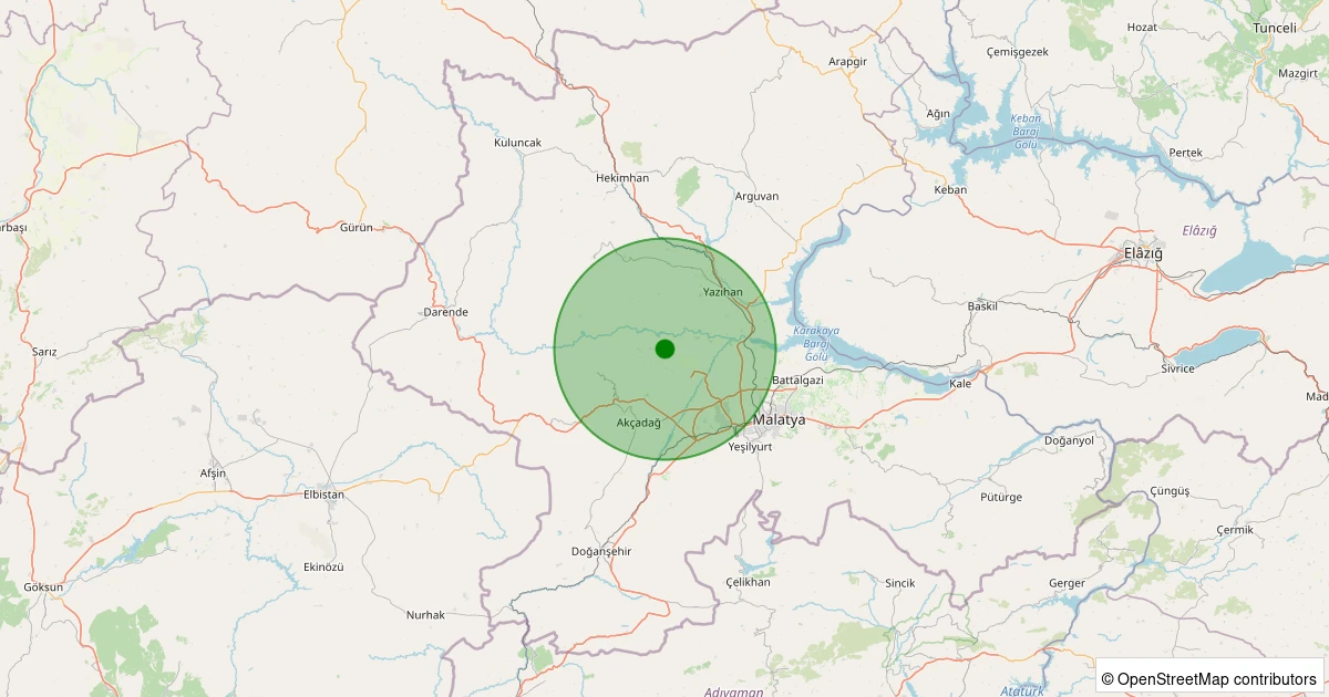 10 Aralık 2025 saat 01:58 - Akçadağ - Ilıcak - 1.50ml depreminin harita gösterimi