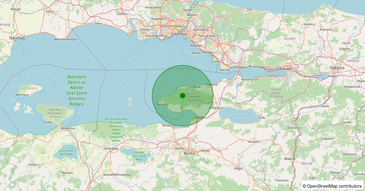 10 Aralık 2025 saat 01:22 - Çınarcık - Teşvikiye - 1.40ML depreminin harita gösterimi