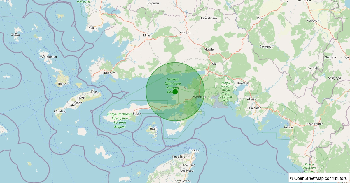 10 Aralık 2025 saat 02:36 - Marmaris - 1.30ml depreminin harita gösterimi