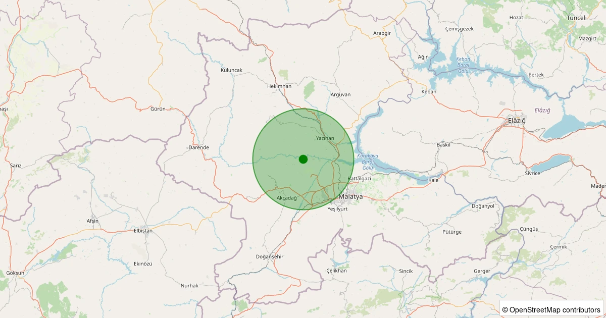 10 Aralık 2025 saat 03:07 - Akçadağ - Ilıcak - 1.90ml depreminin harita gösterimi