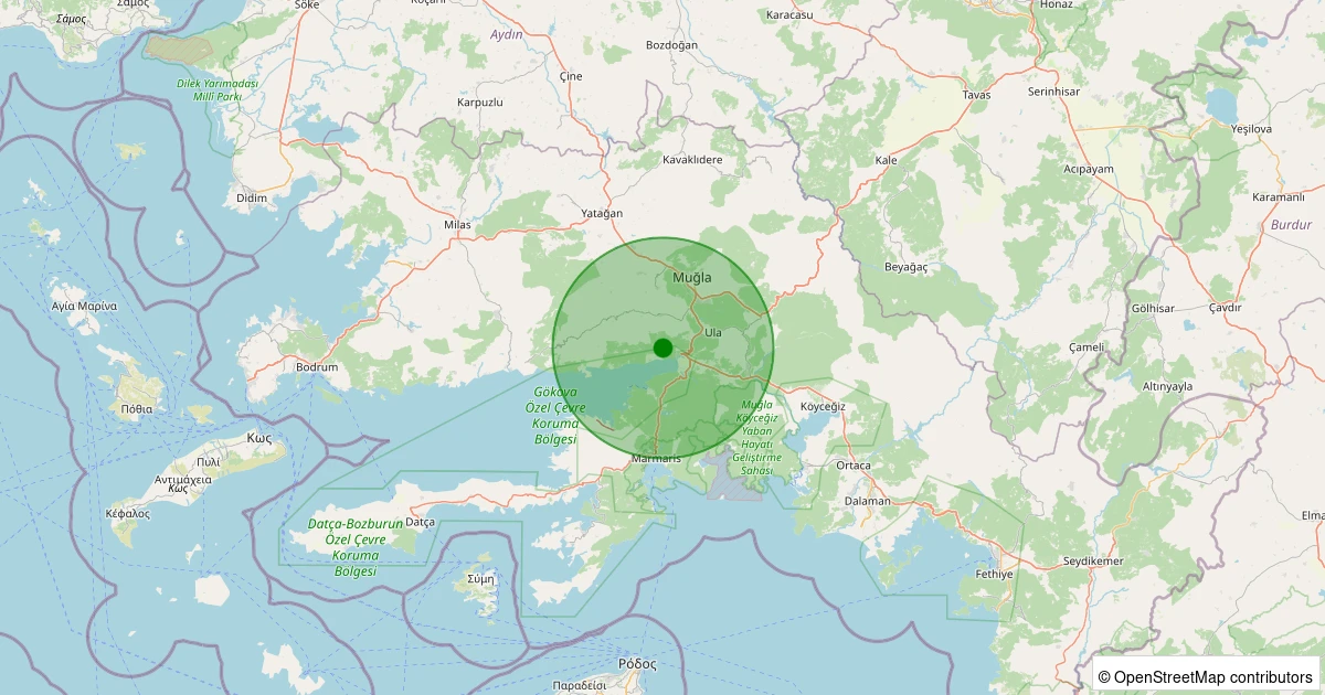 10 Aralık 2025 saat 03:39 - Ula - Akyaka - 1.60ml depreminin harita gösterimi