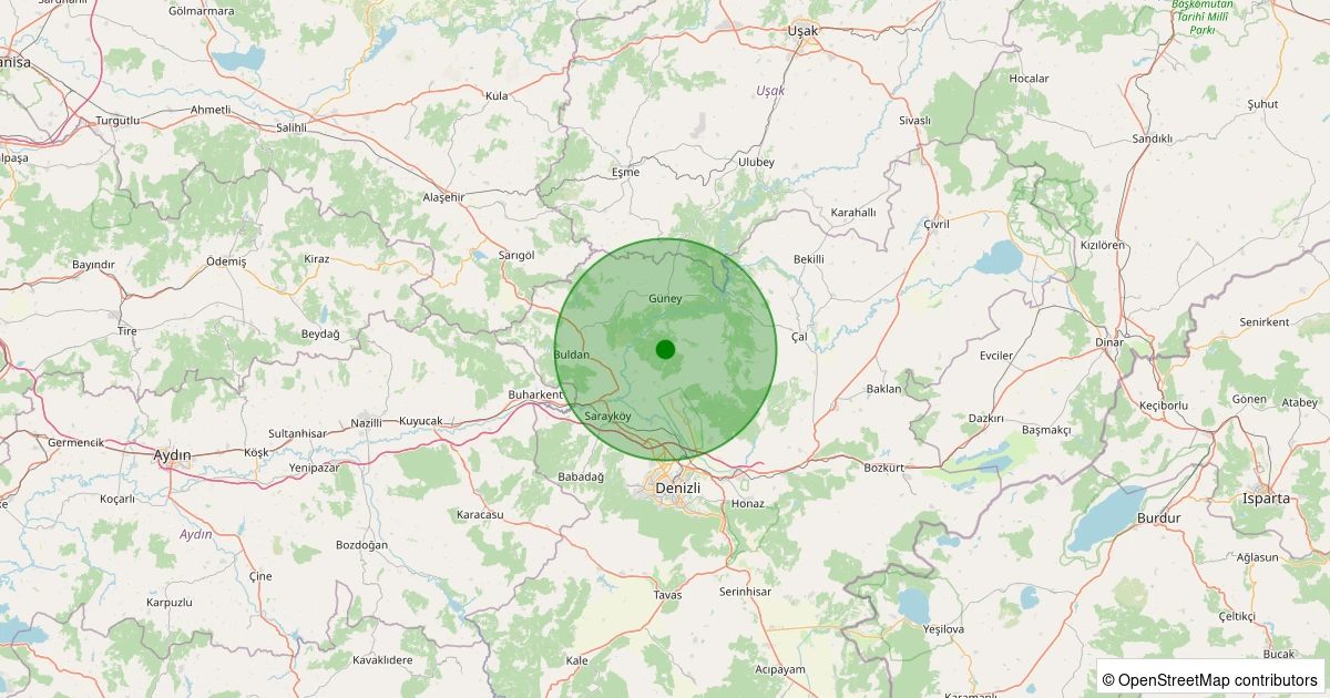 10 Aralık 2025 saat 03:33 - Pamukkale - Belenardıç Köyü - 1.20ml depreminin harita gösterimi