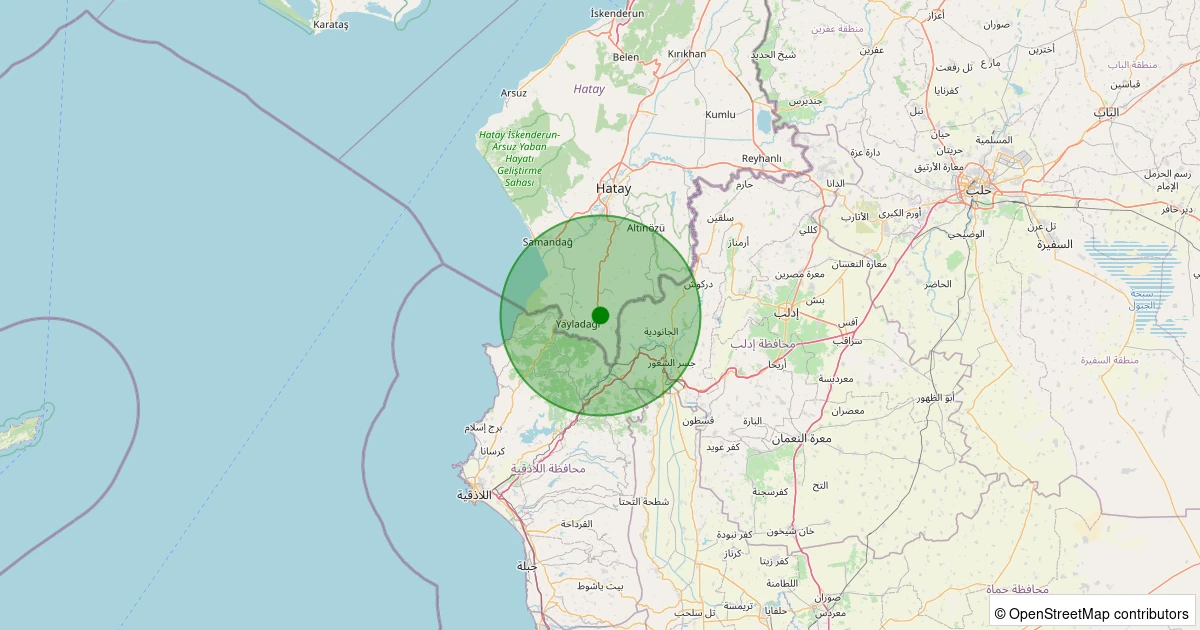 10 Aralık 2025 saat 03:54 - Yayladağı - Çaksına Köyü - 2.60ml depreminin harita gösterimi