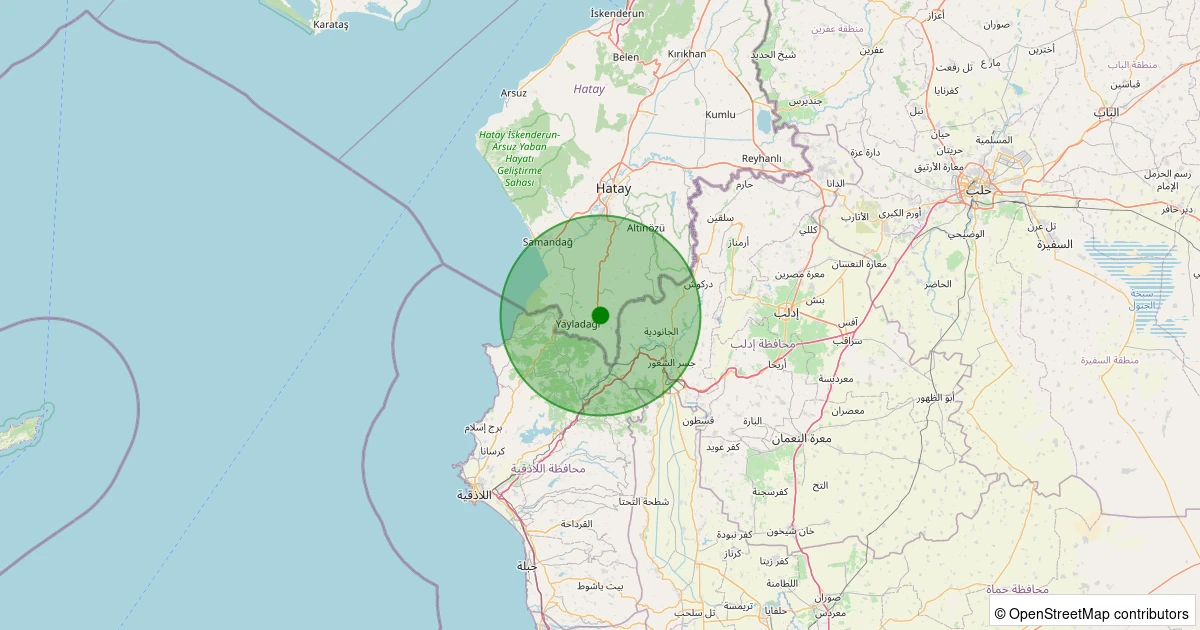 10 Aralık 2025 saat 03:54 - Yayladağı - Kulaç Köyü - 2.70ml depreminin harita gösterimi