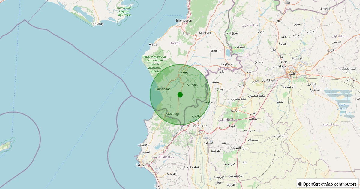 10 Aralık 2025 saat 03:54 - Yayladağı - Şenköy/Cumhuriyet - 2.50ML depreminin harita gösterimi