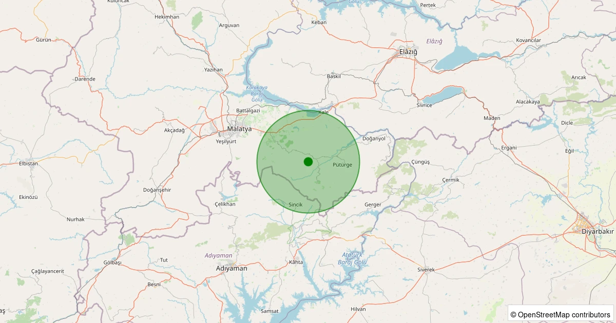 10 Aralık 2025 saat 03:49 - Pütürge - Alihan Köyü - 0.90ML depreminin harita gösterimi