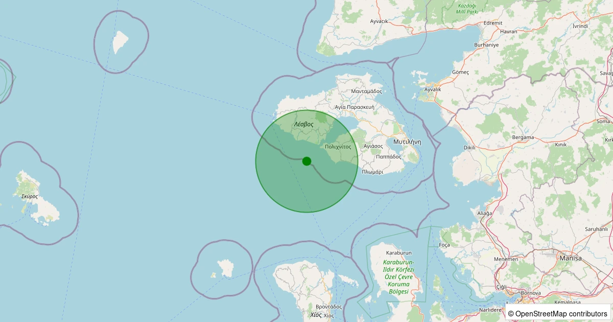 10 Aralık 2025 saat 04:43 - MIDILLI - 1.80ml depreminin harita gösterimi