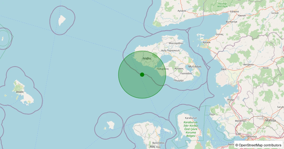 10 Aralık 2025 saat 04:43 - Ege Denizi - [51.38 km] Ayvacık (Çanakkale) - 1.70ML depreminin harita gösterimi