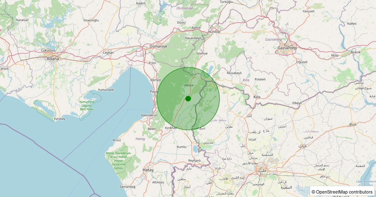 10 Aralık 2025 saat 05:00 - Hassa - Aktepe Köyü - 1.50ml depreminin harita gösterimi