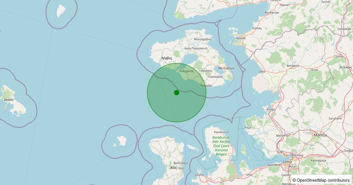 10 Aralık 2025 saat 06:03 - MIDILLI - 1.50ml depreminin harita gösterimi
