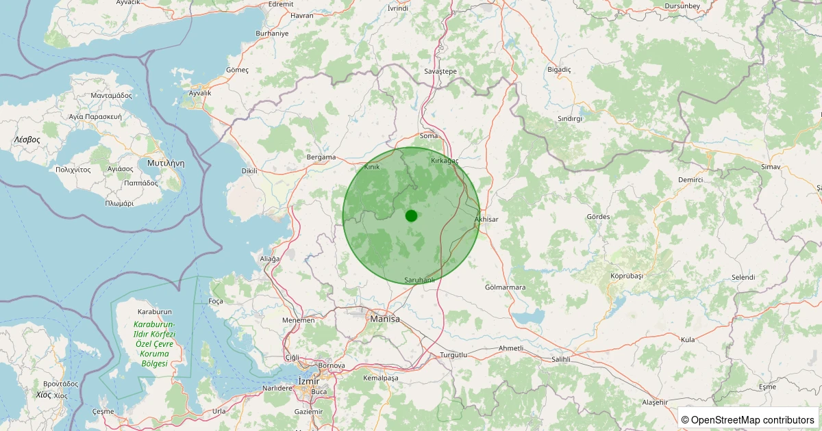 10 Aralık 2025 saat 06:23 - Akhisar - Arabacıbozköy Köyü - 1.20ml depreminin harita gösterimi