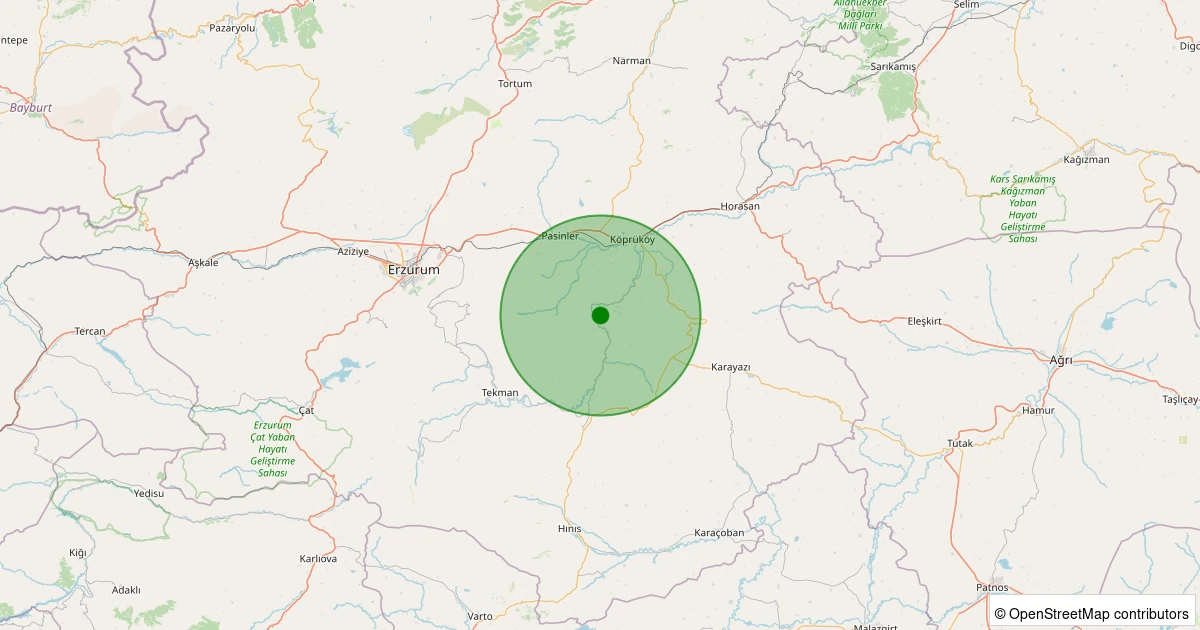 10 Aralık 2025 saat 06:33 - Köprüköy - Duatepe - 1.30ML depreminin harita gösterimi