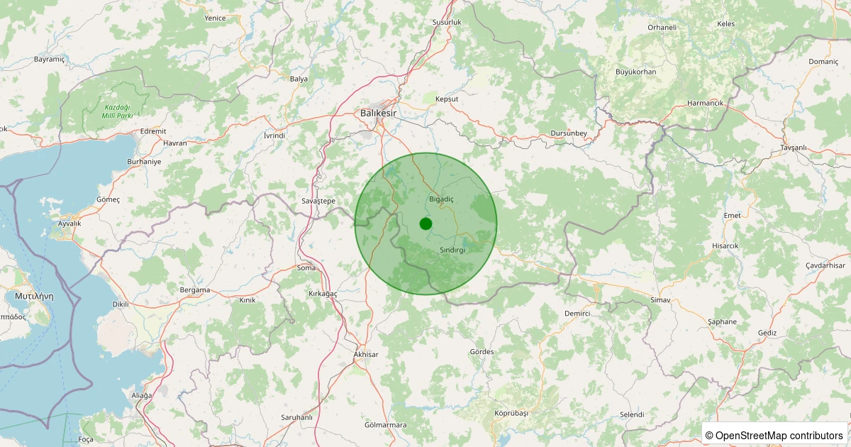 10 Aralık 2025 saat 09:25 - Sındırgı - Çakıllı - 1.60ml depreminin harita gösterimi