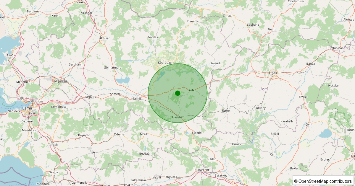 10 Aralık 2025 saat 11:33 - Kula - Esenyazı - 0.80ML depreminin harita gösterimi