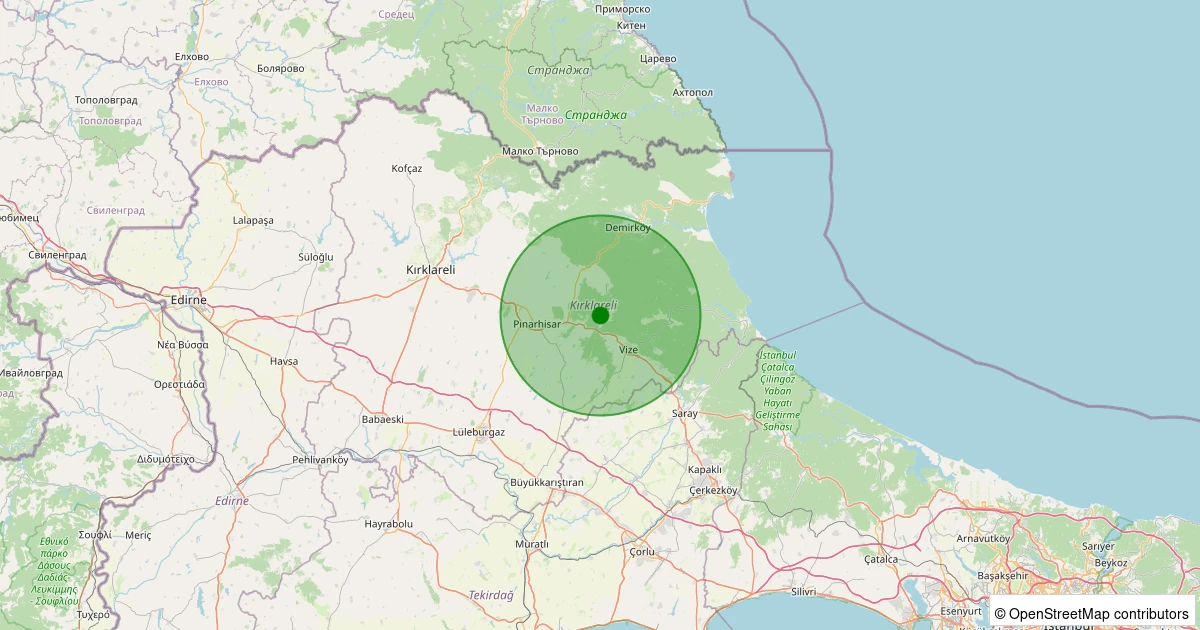 10 Aralık 2025 saat 12:04 - Vize - Evrencik Köyü - 0.90ML depreminin harita gösterimi