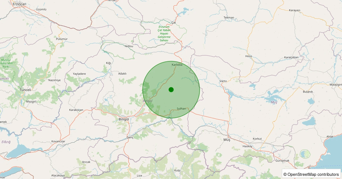 10 Aralık 2025 saat 12:17 - Karlıova - 1.50ml depreminin harita gösterimi