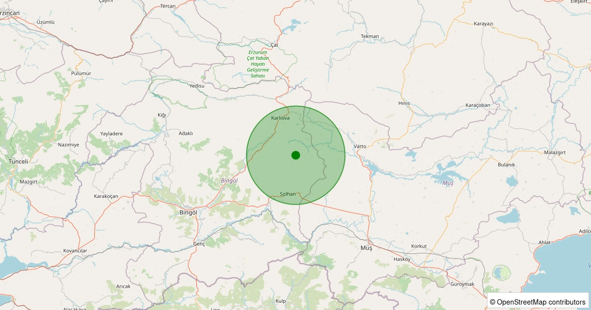 10 Aralık 2025 saat 12:17 - Karlıova - Baglıisa Afet Köyü - 1.50ML depreminin harita gösterimi