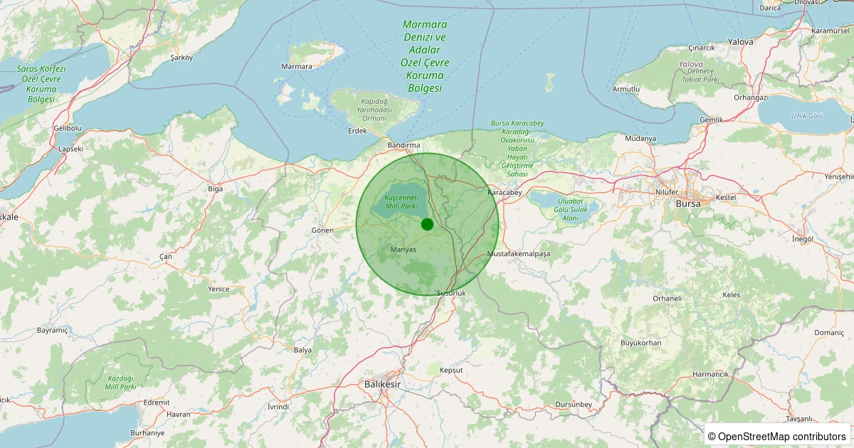 10 Aralık 2025 saat 12:33 - Bandırma - Ergili - 0.90ML depreminin harita gösterimi
