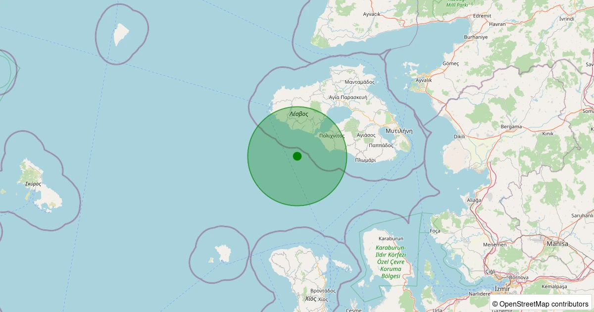 10 Aralık 2025 saat 12:46 - MIDILLI - 1.90ml depreminin harita gösterimi