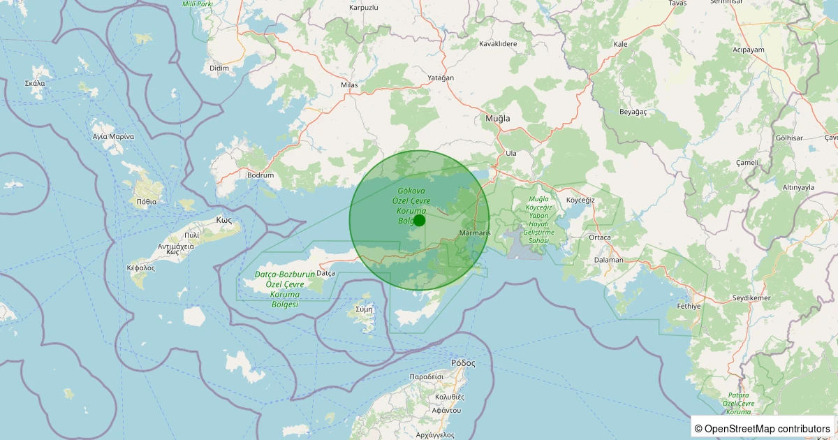 10 Aralık 2025 saat 12:30 - Marmaris - Karaca - 1.30ml depreminin harita gösterimi