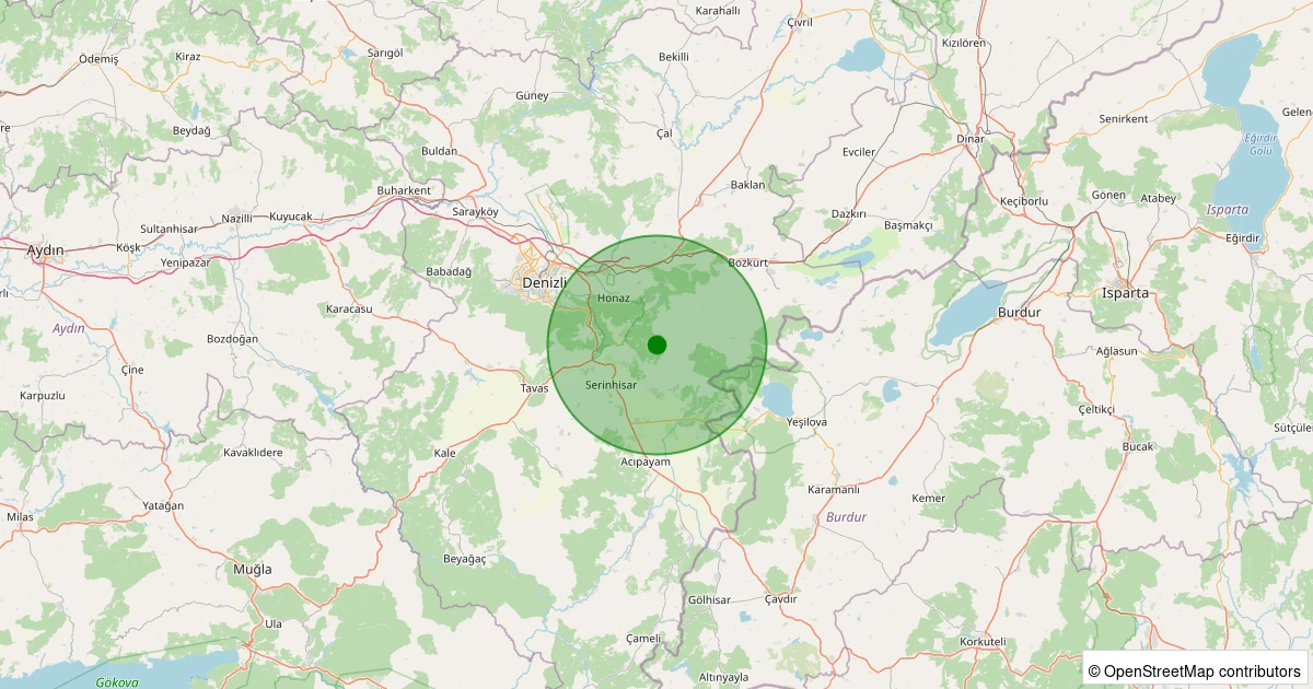 10 Aralık 2025 saat 12:45 - Serinhisar - Kocapınar - 1.20ML depreminin harita gösterimi