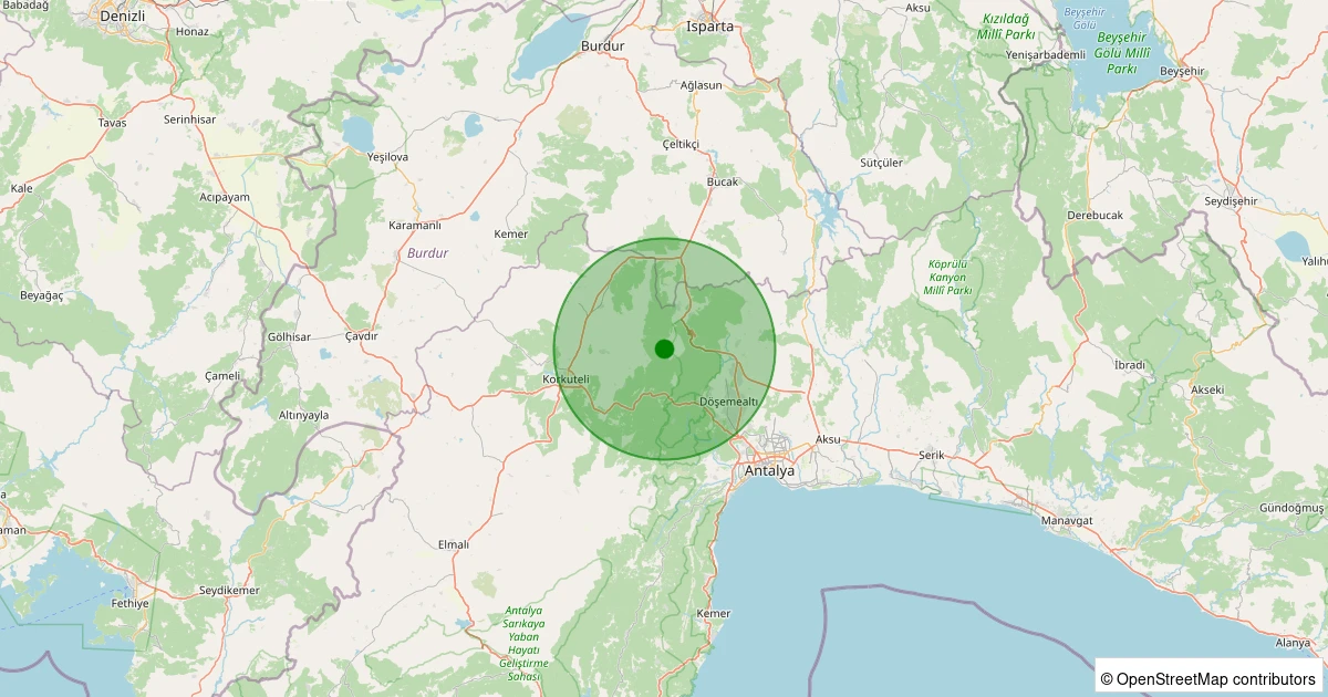 10 Aralık 2025 saat 13:01 - Döşemealtı - Akkoç - 2.20ML depreminin harita gösterimi