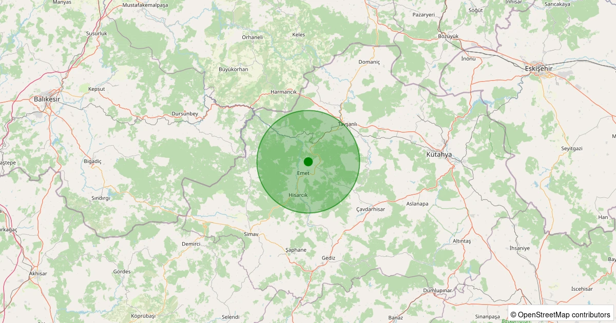 10 Aralık 2025 saat 14:20 - Emet - Çalcağıl - 1.20ML depreminin harita gösterimi