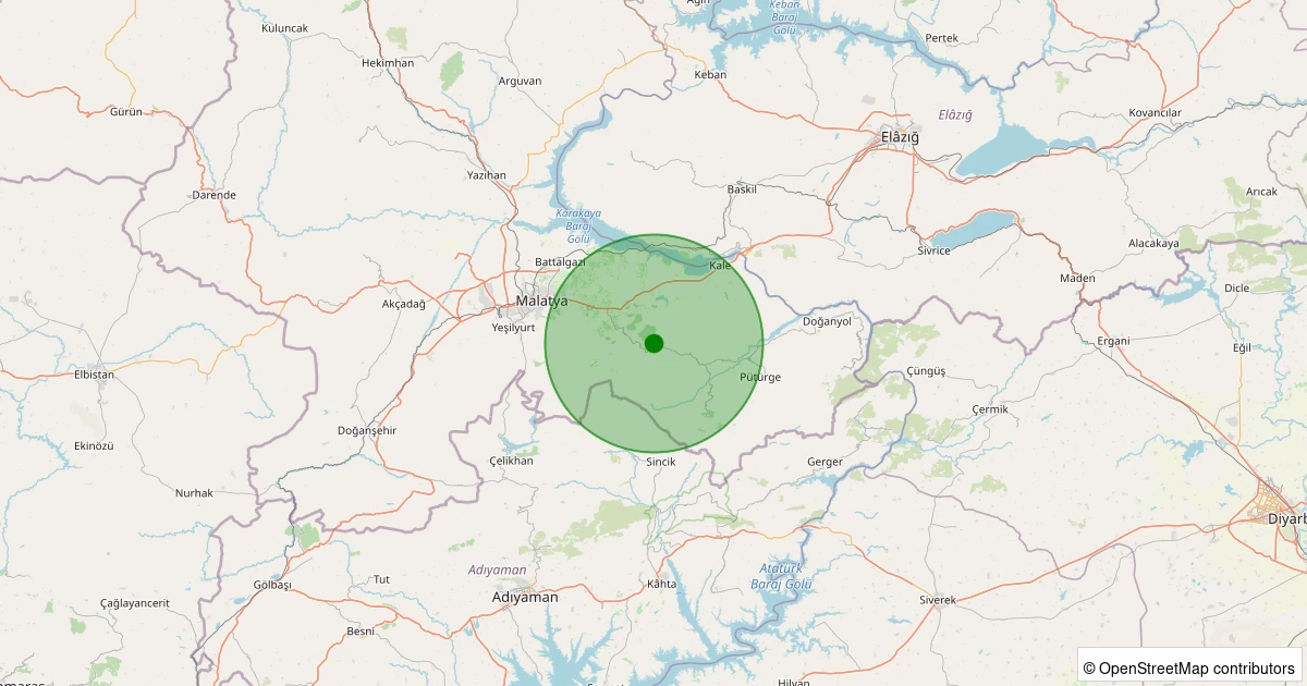 10 Aralık 2025 saat 14:41 - Pütürge - Kökpınar Köyü - 2.10ML depreminin harita gösterimi