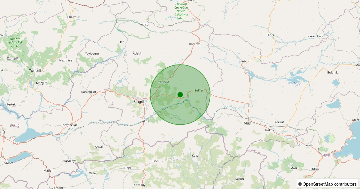 10 Aralık 2025 saat 15:12 - Solhan - Yenidal Köyü - 1.90ML depreminin harita gösterimi
