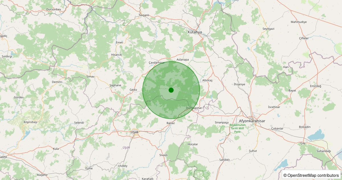 10 Aralık 2025 saat 16:25 - Gediz - Çukurören Köyü - 2.00ml depreminin harita gösterimi