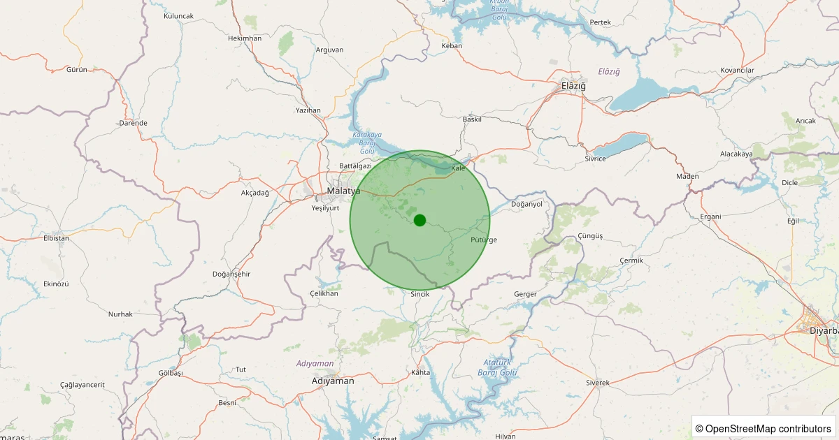 10 Aralık 2025 saat 16:35 - Pütürge - Kavaklıdere Köyü - 1.70ML depreminin harita gösterimi
