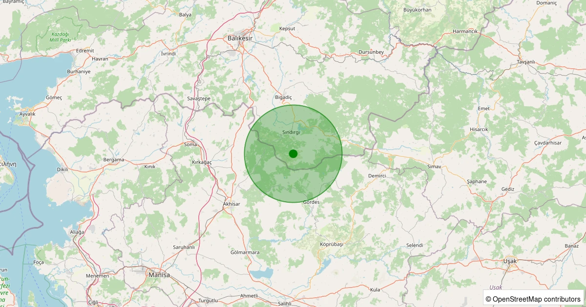 10 Aralık 2025 saat 17:06 - Sındırgı - Kınık - 1.60ml depreminin harita gösterimi