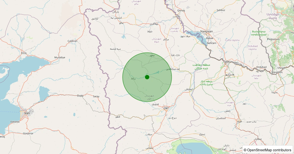10 Aralık 2025 saat 17:30 - Khoy, West Azarbaijan (İran) - [41.80 km] Özalp (Van) - 2.40ML depreminin harita gösterimi