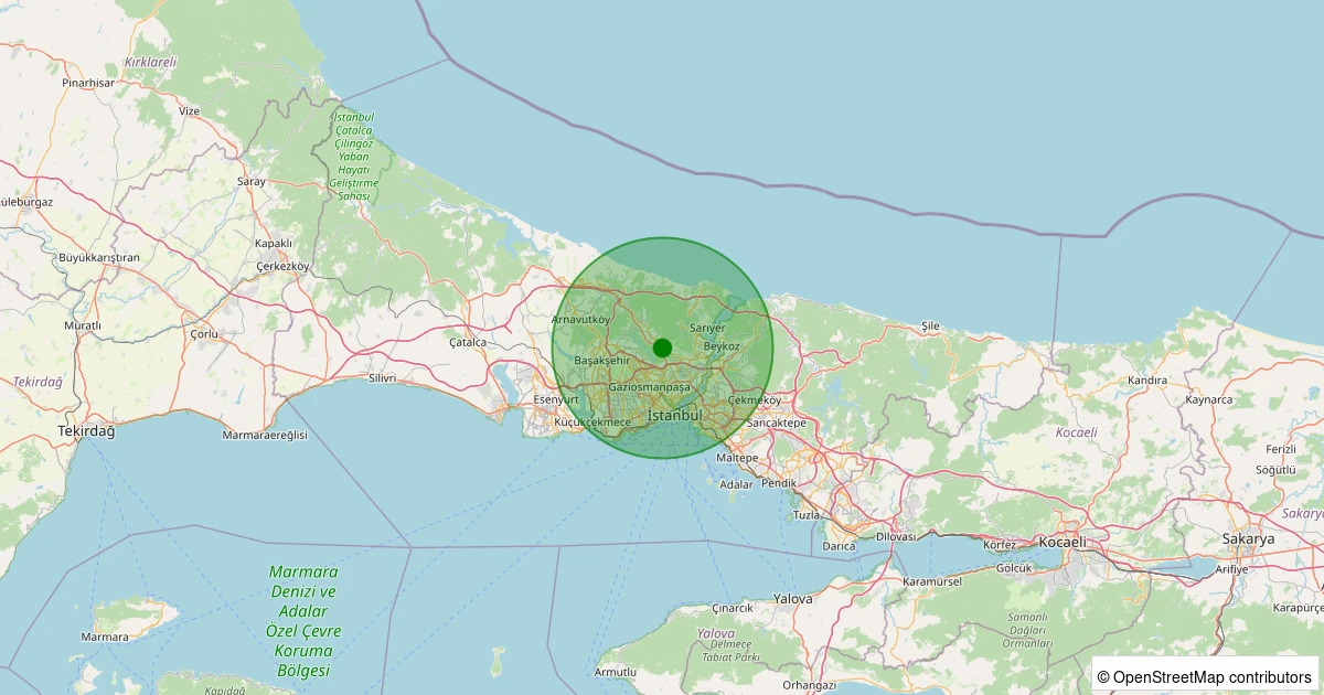 10 Aralık 2025 saat 17:46 - Eyüpsultan - Kemerburgaz Köyü - 1.00ml depreminin harita gösterimi