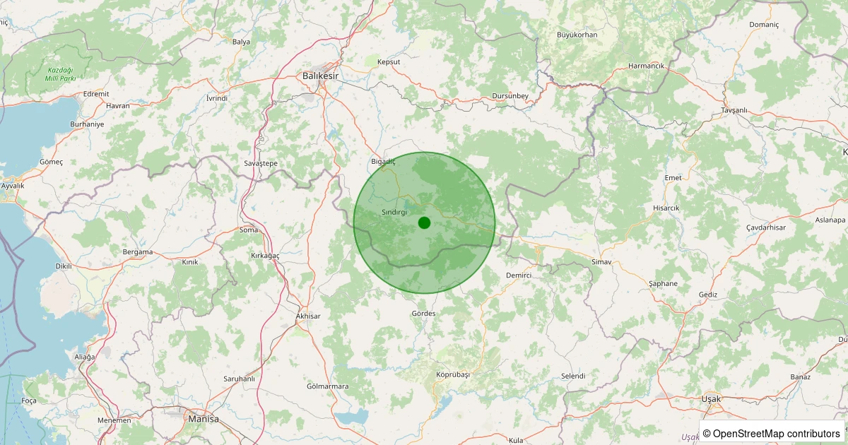 10 Aralık 2025 saat 18:32 - Sındırgı - Aslandede - 1.40ML depreminin harita gösterimi