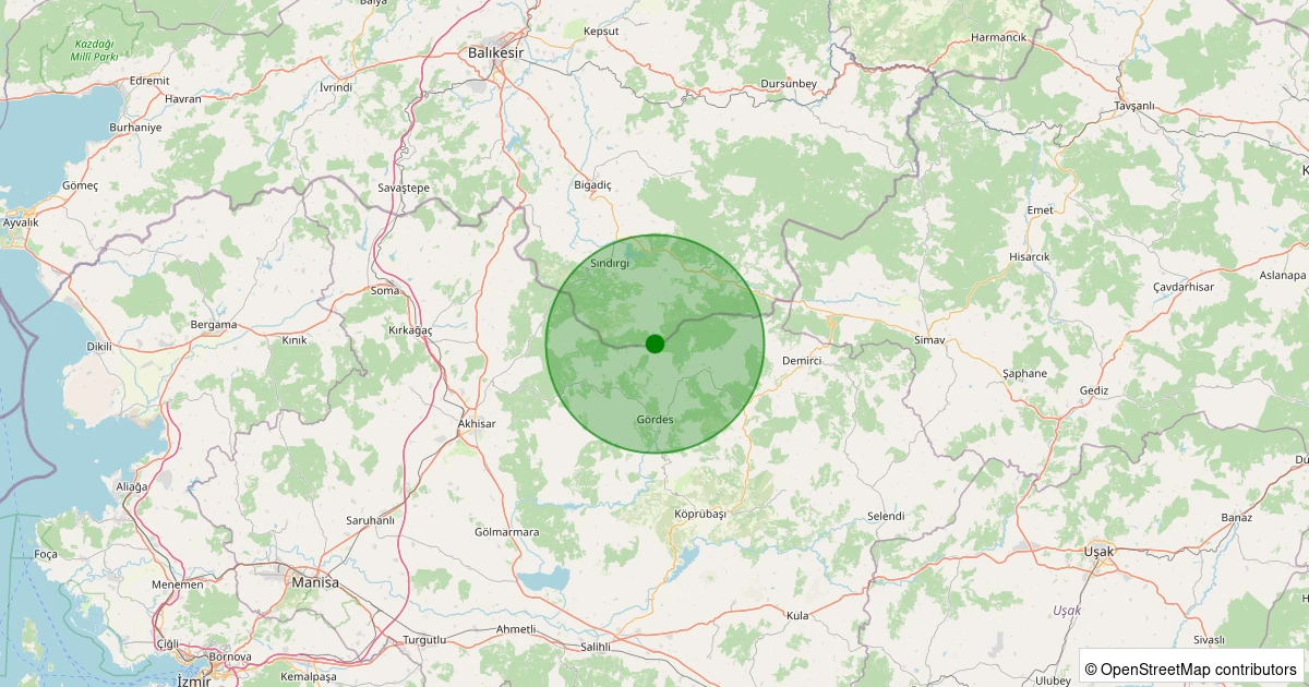 10 Aralık 2025 saat 18:27 - Sındırgı - Yüreğil/Merkez - 1.30ml depreminin harita gösterimi