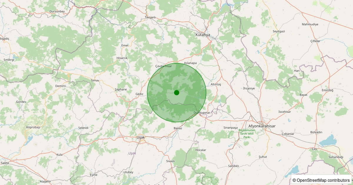 10 Aralık 2025 saat 16:26 - Gediz - Çukurören Köyü - 2.00ml depreminin harita gösterimi