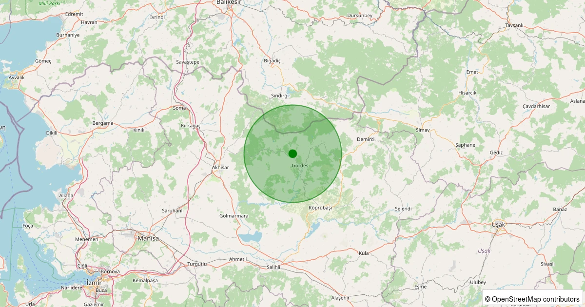 10 Aralık 2025 saat 12:28 - Gördes - 1.10ml depreminin harita gösterimi