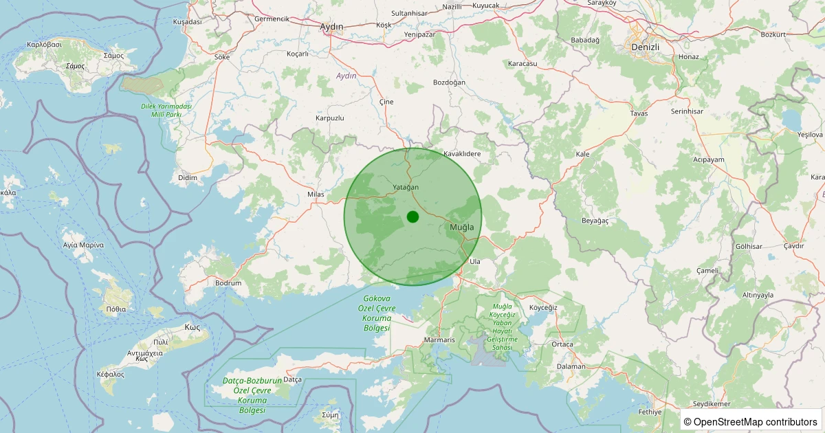 10 Aralık 2025 saat 09:04 - Menteşe - 1.00ml depreminin harita gösterimi