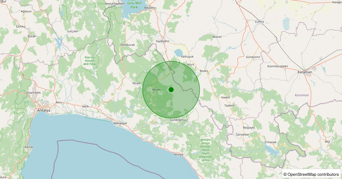 09 Aralık 2025 saat 13:26 - Akseki - Çimi Köyü - 3.20ml depreminin harita gösterimi