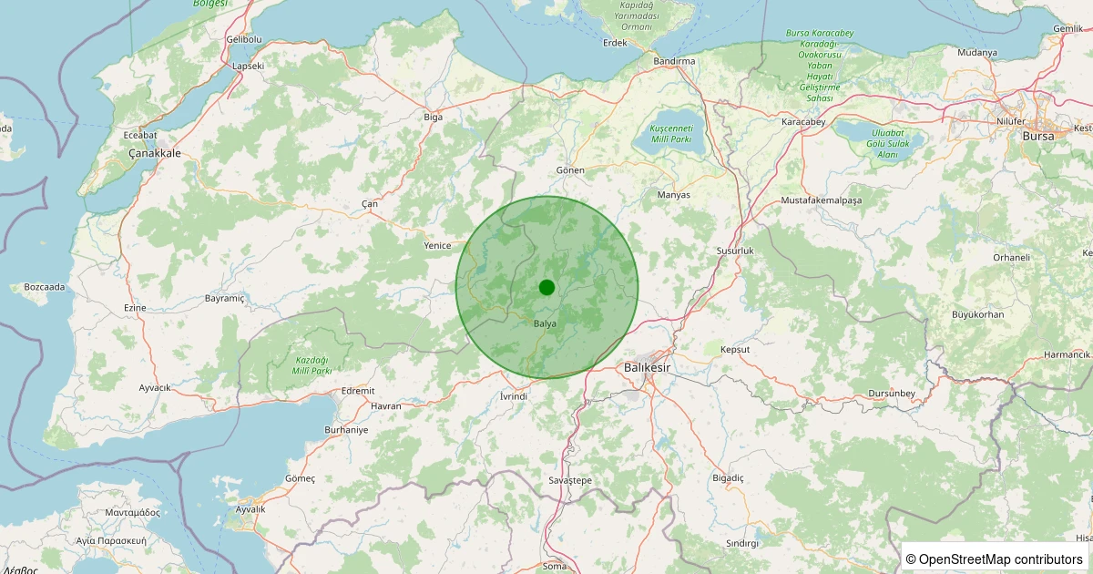 09 Aralık 2025 saat 06:57 - Balya - Kayapınar Köyü - 1.00ml depreminin harita gösterimi
