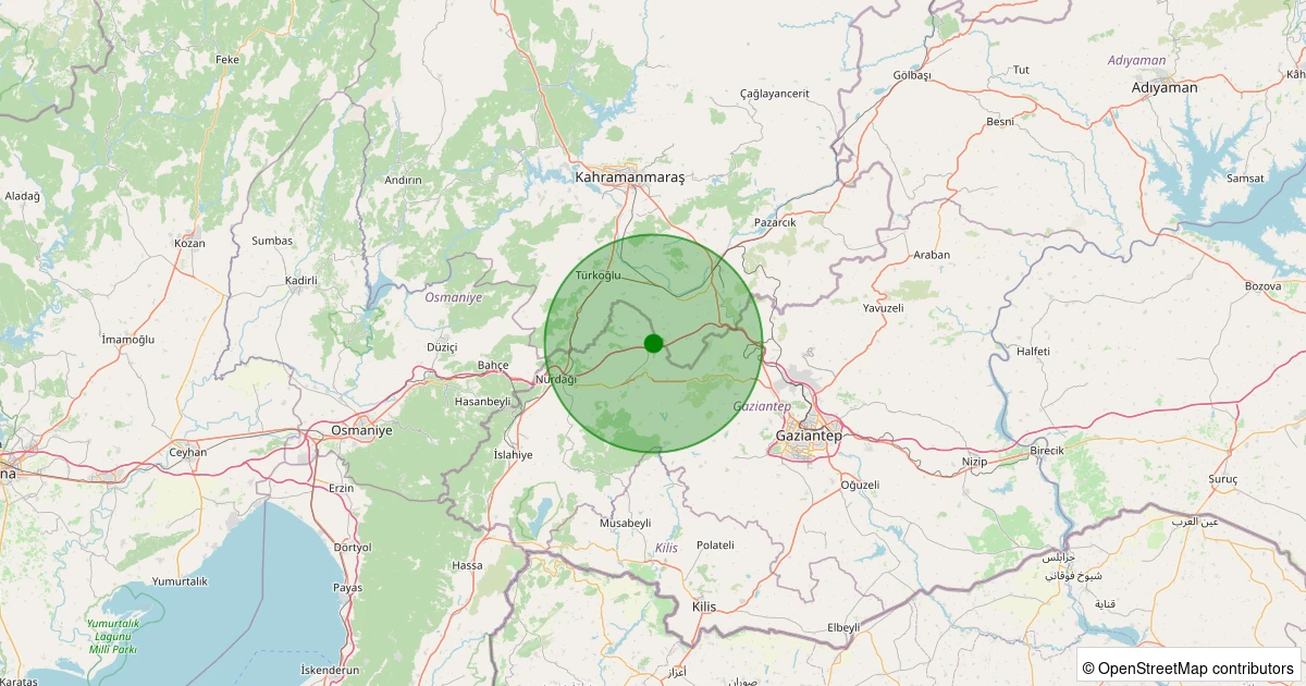 09 Aralık 2025 saat 04:59 - Nurdağı - Şatırhüyük - 1.30ml depreminin harita gösterimi